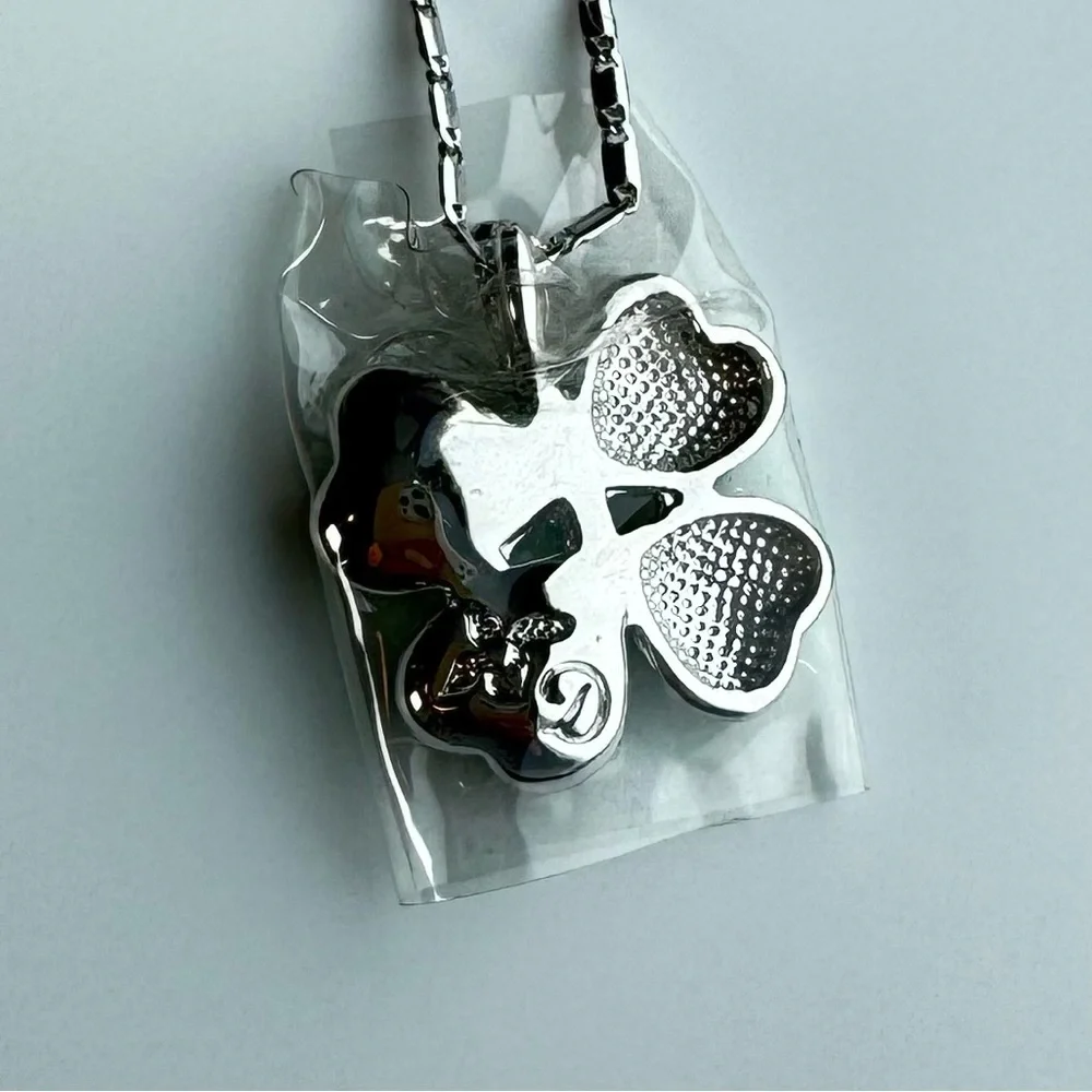 DAHLIA Four Leaf Clover Pendant Necklace Silver Tone Green Crystal Cz Heart Luck